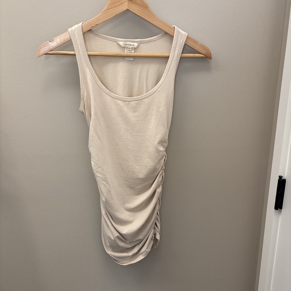 Sundance tank top XS cinched  sides cotton spandex nude made in Portugal